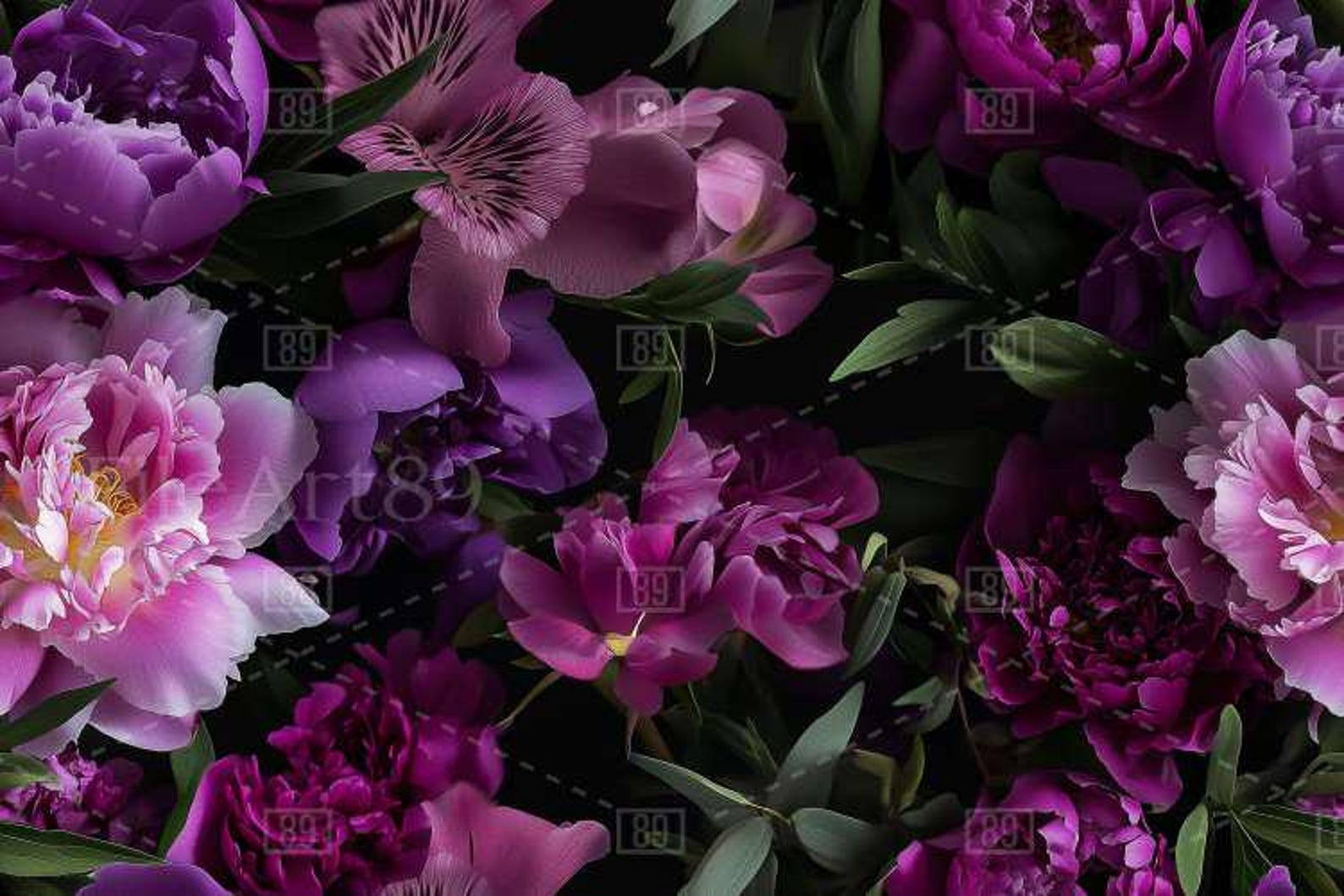 Seamless Pattern Digital Print File of Dark Purple Floral Wallpaper ...