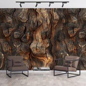 File di carta da parati digitale senza soluzione di continuità, trama intricata di venature del legno di un albero antico, motivo di corteccia, bellezza calda e naturale, alta risoluzione HD, Ai