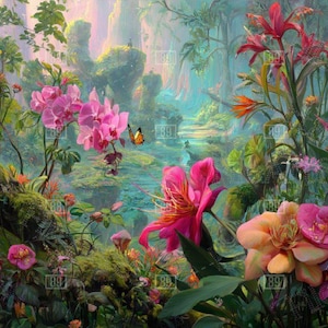 Papier peint de fleurs et de feuilles tropicales, fichier image HD, décoration murale d'art, IA, photographie, haute résolution, floral élégant, impression d'art mural, HD