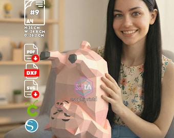 Yoga Pig Papercraft, PDF, DXF, SVG Template, Funny Piglet in Zen Pose 3D Low Poly, Funny DIY Figure, Gift for Yoga Lovers