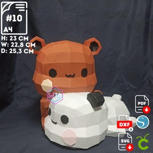 Koppel beren, Kawaii beren, schattige beren, handgemaakte papieren knutsels, PDF, SVG, Cricut, Silhouette, DXF, STUDIO3, LowPoly, 3D-papier, knutselen