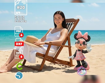 Minnie Papercraft 3D Summer, Beach Outfit Sunglasses, PDF Template SVG DXF, Cricut Silhouette, LowPoly Handmade, Paper Crafts