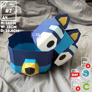 Dulcera Blue Doggy, Sweetbox, Papercraft, candies, Diy, Template, PDF, DXF, STUDIO3, SVG, cameo, LowPoly, 3D paper, Origami, cricut maker