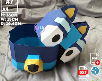 Dulcera Blue Doggy, Sweetbox, Papercraft, candies, Diy, Template, PDF, DXF, STUDIO3, SVG, cameo, LowPoly, 3D paper, Origami, cricut maker