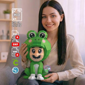 Luigi Papercraft, Plantilla PDF, dxf, SVG, Hermano Verde en 3D Low Poly - Figura Gamer DIY, Plomero verde, Cricut maker, Silhouette Cameo,