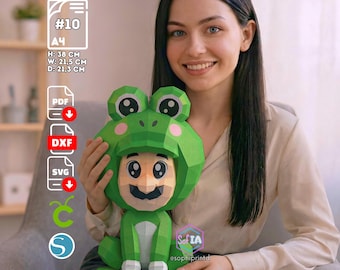 Luigi Papercraft, PDF, DXF, SVG Template, Green Brother 3D Low Poly - DIY Gamer Figure, Green Plumber, Cricut Maker, Silhouette Cameo