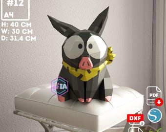Black Pig, Cute Black Pig, Papercraft templates, templates, pdf, svg, cricut, silhouette, dxf, STUDIO3, LowPoly, 3D paper, craft