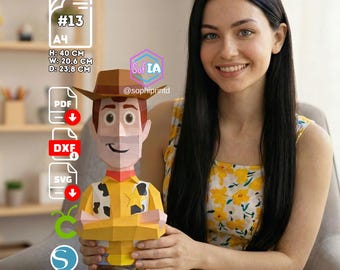 Cowboy Sheriff Papercraft 3d svg for cricut, Cute western toy figure, low poly paper model dxf silhouette, pdf template diy kids decor