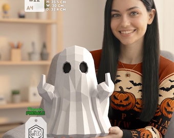 Funny Ghost Papercraft — PDF SVG DXF Template — Middle Finger Ghost 3D Low Poly — Edgy Desk Decor — Cricut Silhouette — Rude Ghost