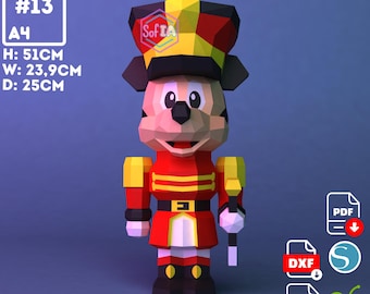 Mickey Nutcracker, Nutcracker Papercraft, Mouse, Pdf, Svg, Dxf, studio3, Cricut maker, Cameo, manual, 3D paper figure, Christmas decor, DIY