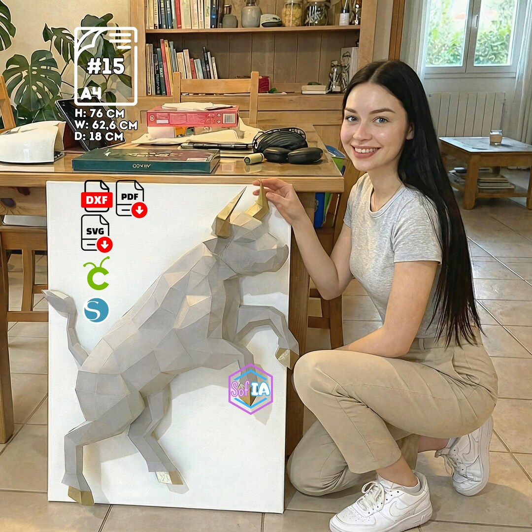 3D Papercraft Bull, Bull Wall Art, PDF Template, SVG, DXF, Cricut ...