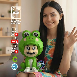 Mario Frog Suit Papercraft - Plantilla PDF, dxf, svg - Plomero en Traje de Rana 3D Low Poly - Figura Gamer DIY y Regalo Retro,  Cricut