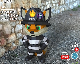 Firefighter Fox, Cute Fox DIY, Papercraft, Lowpoly, pdf, svg, cricut maker, silhouette, dxf, STUDIO3, 3D paper templates, Origami, sofia