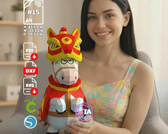 Chubby Horse Lion Dance Papercraft pdf SVG DXF Template 3D Low Poly DIY Animal Cricut Silhouette Chinese New Year Decor — Caballo Danza León