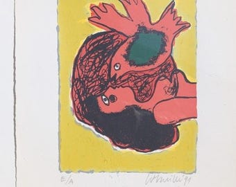 Original Limitierte Auflage Litographie 51 x 40 cm (Rahmen); Vogel und Frau von Beverloo Corneille