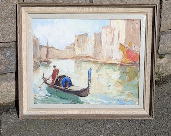 Original Europäisch Ölgemälde 44 x 50 cm (Rahmen); „Canale Grande Venedig“ von Knut Norman