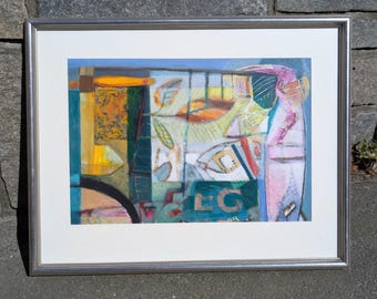 Original European Painting/Collage 53 x 65 cm (frame); Abstract figurative composition by Zdravko Jojic