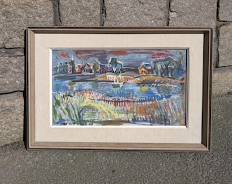 Original Skandinavisches Mid Century Ölgemälde 36 x 52 cm (Rahmen); Signiert und datiert -59 von Sven Olow Olson