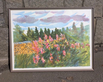 Originele limited edition-lithografie: 63 x 82 cm (lijst); Bloemenmotief van Tage Nordholm