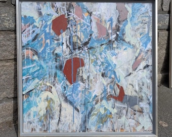 Original Skandinavisches Ölgemälde 65 x 65 cm (Rahmen); Abstrakte Komposition signiert Love Engqvist
