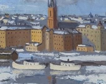 Original skandinavisches Ölgemälde 33 x 38 cm (Rahmen); Signiert Karl Abel