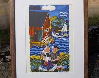 Original Limitierte Auflage Litographie 42 x 32 cm (Rahmen); Leben am Meer von Sven Lidberg