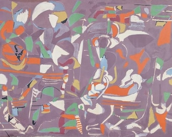 Originallitografi i begränsad upplaga 56 x 76 cm (ram); Abstrakt komposition av André Lanskoy