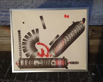 Litografía original de edición limitada 65 x 78 cm (marco); Cigarro futurista de Carl Fredrik Reuterswärd