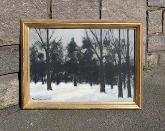 Original Skandinavisches Ölgemälde 40 x 51 cm (Rahmen); Winterszene von Paul Hansen