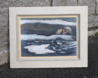 Original Mid Century Skandinavisches Abstraktes Ölgemälde ""Eisausbruch"" 33 x 42 cm (Rahmen);" Signiert.
