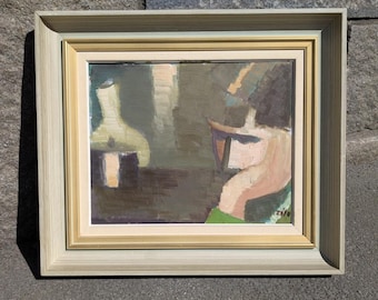 Original Skandinavisches Ölgemälde 49 x 57 cm (Rahmen); Abstrakte figürliche Komposition von Gunnar Zilo