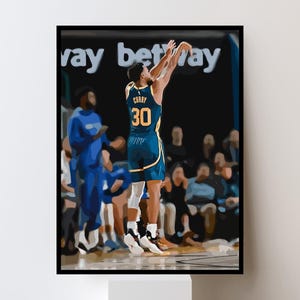 Marco + Póster - Stephen Curry - Golden State Warriors - Tiro de tres puntos / Impresión de póster de baloncesto de la NBA