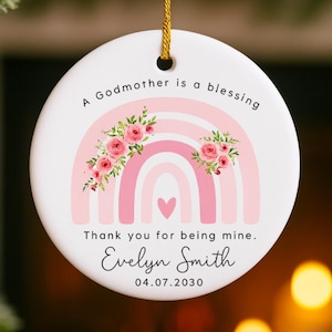 Personalized Christening Baptism Ornament, Thank You Gift for Godmother Godfather Godparents or Godchild Ceramic - Acrylic Ornament Keepsake