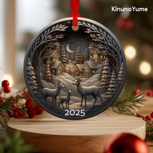 Custom Stained Glass Ornament 2025 – Personalized Christmas Ornament, Unique Holiday Gift Idea, Round Ceramic Bauble Decoration