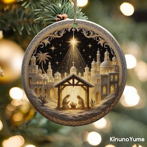 Adorno navideño de belén: adorno religioso de cerámica único, decoración cristiana personalizada para festividades, recuerdo del pesebre del Viejo Mundo 2025