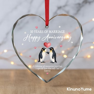 10th-25th-50th Wedding Anniversary Ornament, 50 Years Married Keepsake, Personalized Glass Ornament Gift for Couple Parents Grandparents