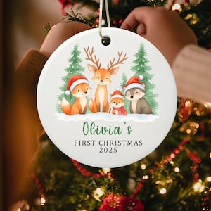 Personalized Baby First Christmas Ornament, Woodland Animals Theme, Baby Keepsake Holiday Ornament, Newborn Christmas Gift 2025