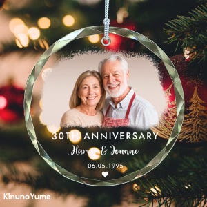 Custom wedding photo anniversary ornament, valentine gift for her, first 9th 10th 25th 50th anniversary keepsake, married couple decoration