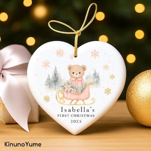 Baby First Christmas Ornament, Personalized First Christmas Ornament, Pink Bow Tree Baby Girl Name, Baby Shower Gift, Ornament for Girl
