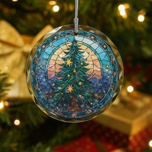 Custom Stained Glass Christmas Tree Ornament 2025 – Personalized Holiday Ornament with Name, Handcrafted Water Ripple Glass Keepsake Gift