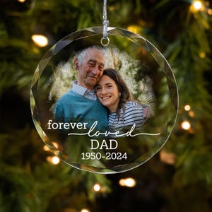 Custom Photo Memorial Ornament, Personalized Dad Loss Keepsake, Engraved Remembrance Ornament, In Loving Memory Gift Portrait Photo Keepsake