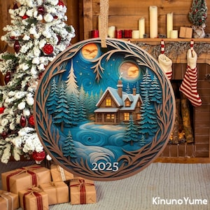 Custom Stained Glass Ornament 2025 – Personalized Christmas Ornament, Round Ceramic Bauble Decoration, Unique Holiday Gift Idea,  Keepsake