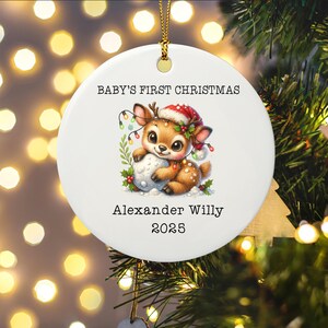 Woodland Animals Baby’s First Christmas Ornament, Personalized Baby Holiday Keepsake, Newborn Christmas Tree Decoration Gift