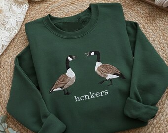 Honkers Embroidered Sweatshirt, Funny Goose Crewneck, Canadian geese birds, cottagecore nature, gift for her, bird lover gift