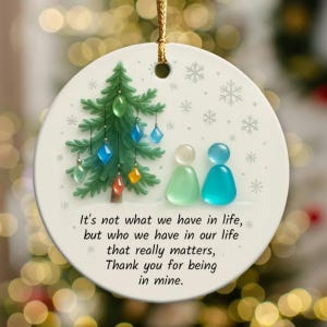 Personalized Sea Glass Ceramic Ornament for Friends, 2D Flat Christmas Tree Decor, Unique Friendship Keepsake Holiday Gift