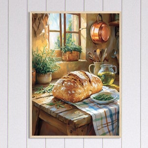 Stampa artistica rustica della cucina del pane italiano - Decorazione murale della fattoria per sala da pranzo, cucina o regalo