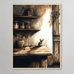 Stampa di topo da cucina vintage affascinante – Arte murale rustica e accogliente in stile fattoria
