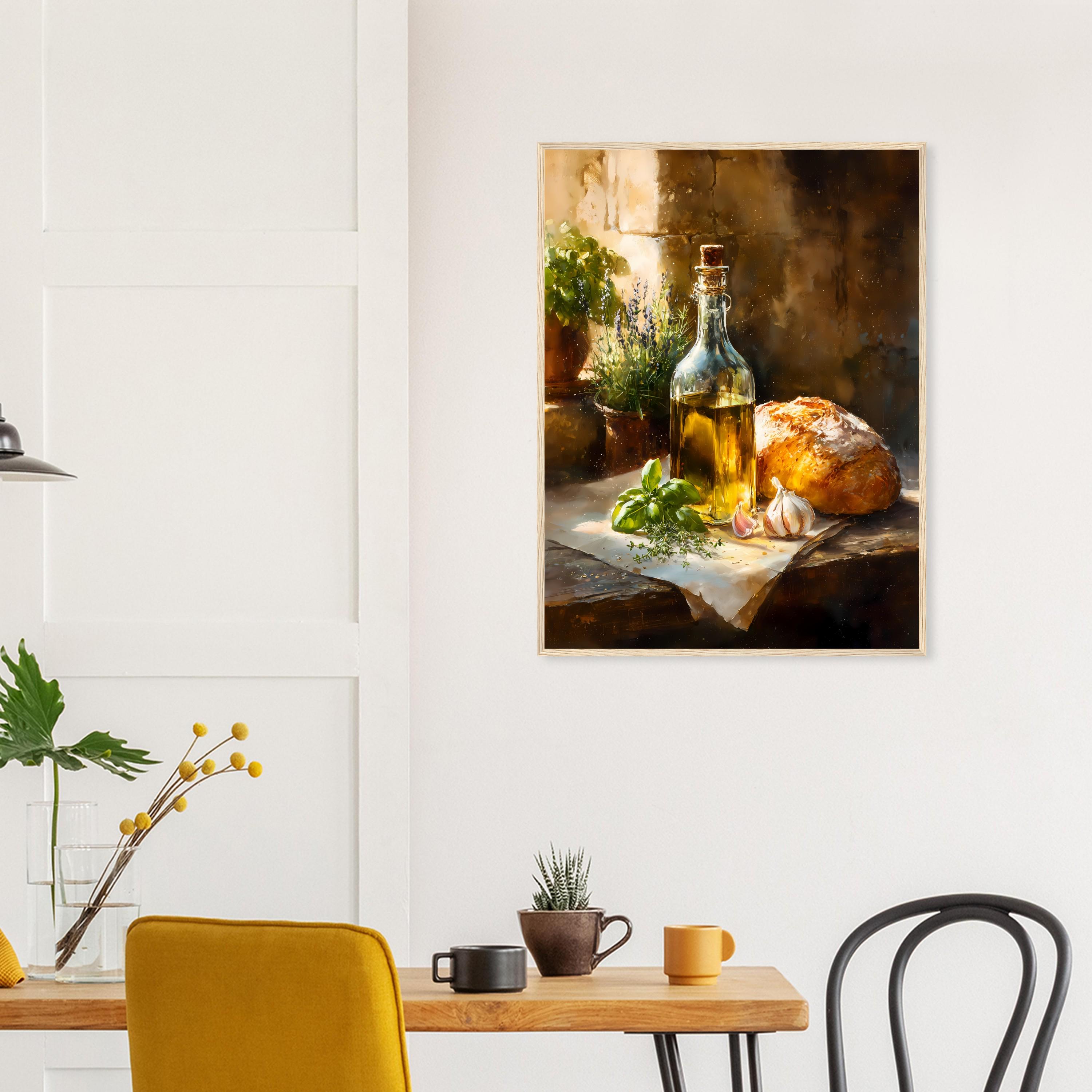 Rustic Italian Kitchen Still Life Art Print Olive Oil Bread and Herbs ...