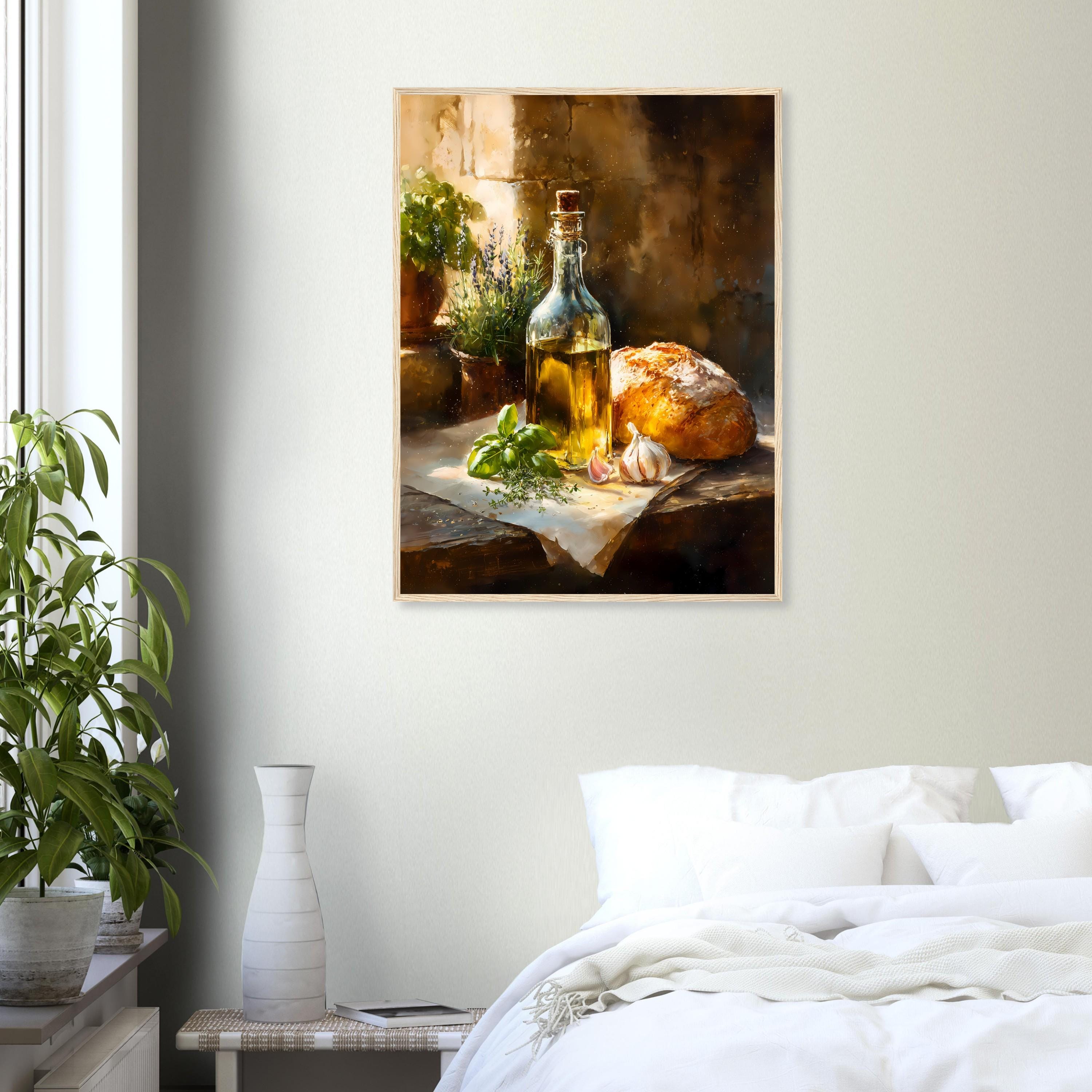 Rustic Italian Kitchen Still Life Art Print Olive Oil Bread and Herbs ...
