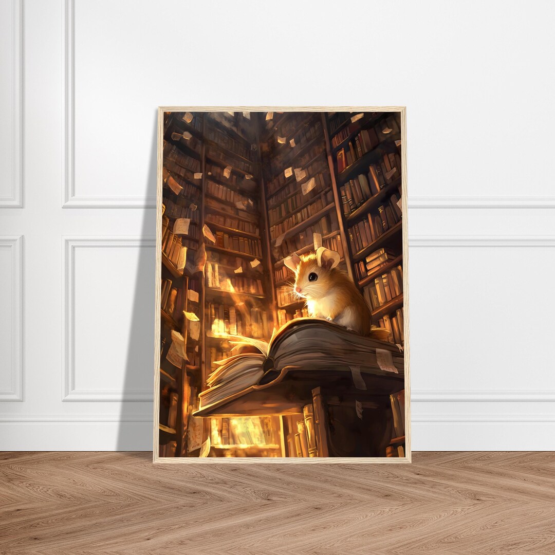 Whimsical Hamster in Library Art Print – Cozy Book Lover Wall Decor ...
